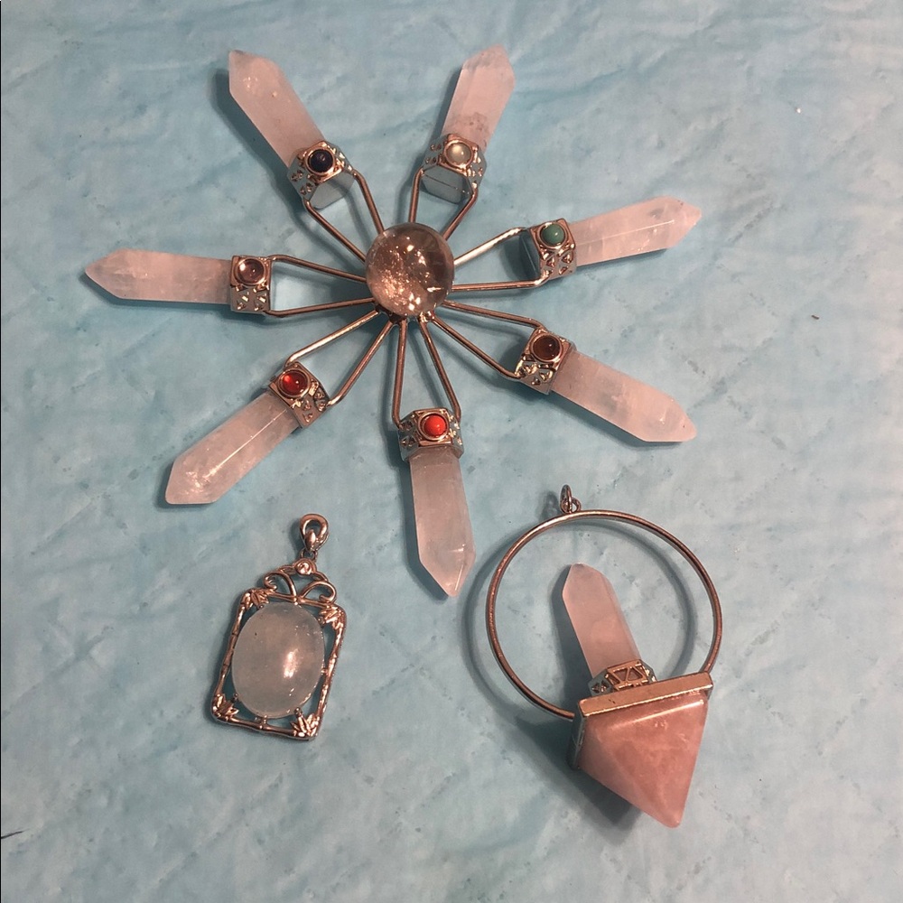 Silver-Tone Rose Quartz Pendant Necklace - Unbranded